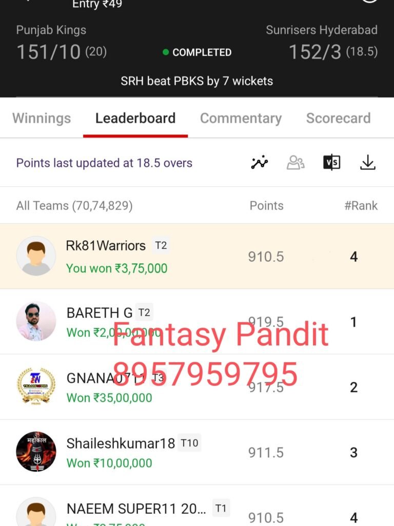 Winning screenshot, IPL ,  Dream Team